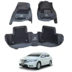 Honda City 10D Floor Mats Black With Black Grass With Logo 3 Pcs - Model 2008-2021