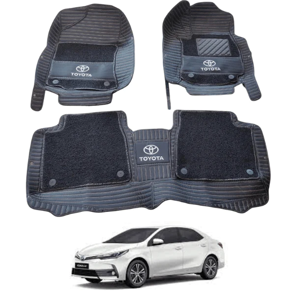 Toyota Corolla 10D Floor Mats Black With Grass With Logo 3 Pcs - Model 2014-2021