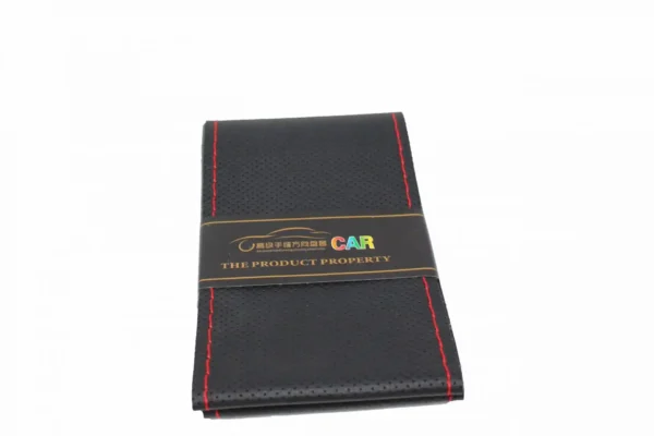 Leather steeing stiching cover black with red stiching - 2