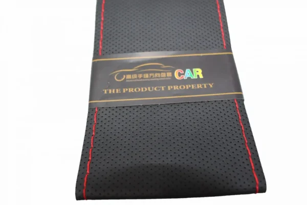 Leather steeing stiching cover black with red stiching - 3