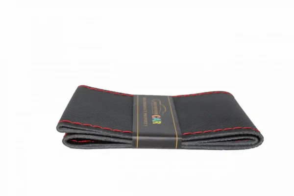 Leather steeing stiching cover black with red stiching Leather steeing stiching cover black with red stiching