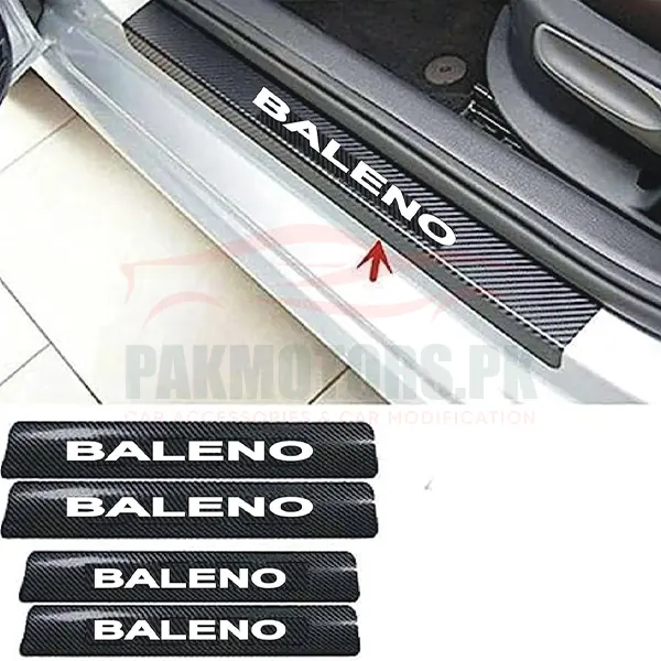 Baleno Logo Car Door Sill Scuff Guard Carbon Fiber – Door Panel Guard, Sills Protector Anti-Dirty Scuff Plate Cover Guard Strip 4Pcs