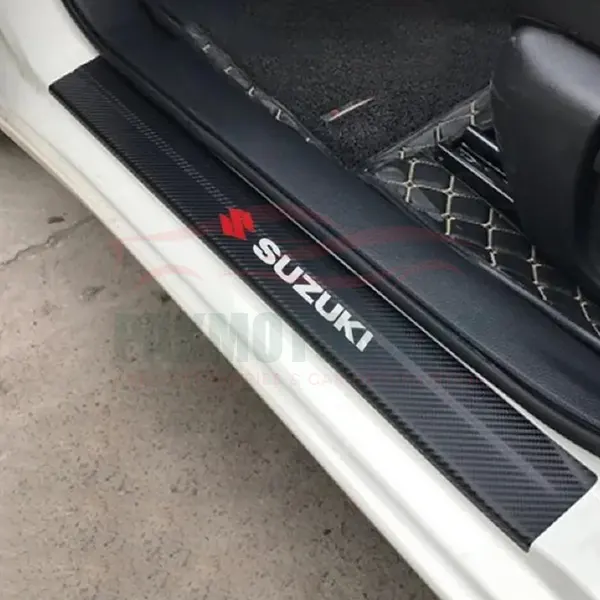 Suzuki Logo Car Door Sill Scuff Guard Carbon Fiber – Door Panel Guard, Sills Protector Anti-Dirty Scuff Plate Cover Guard Strip 4Pcs