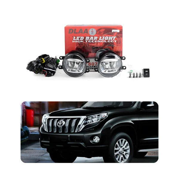 Installed view of TY807-LED DRL/Fog Lights enhancing the front aesthetic of the Land Cruiser LC200.