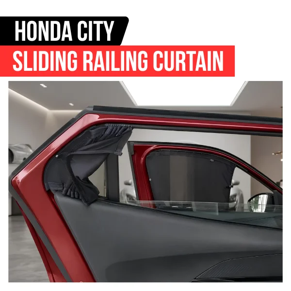 Honda City sliding curtains installed showing mesh fabric ventilation