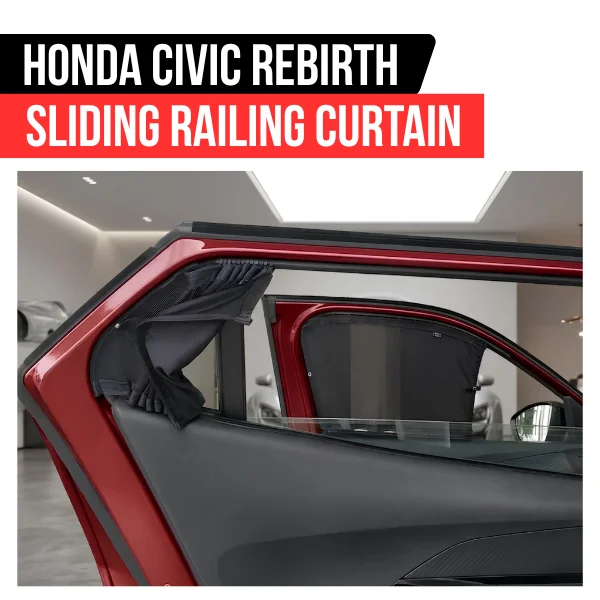Honda Civic Rebirth sliding curtains installed showing mesh fabric