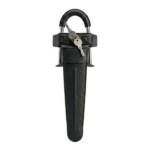 Leather steering wheel lock installed with key on car steering wheel