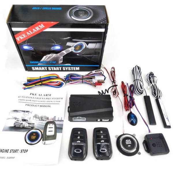 PKE car security alarm system with keyless entry and push start button