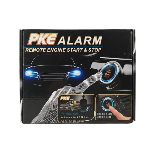 Push start button and remote key fob for PKE car alarm system