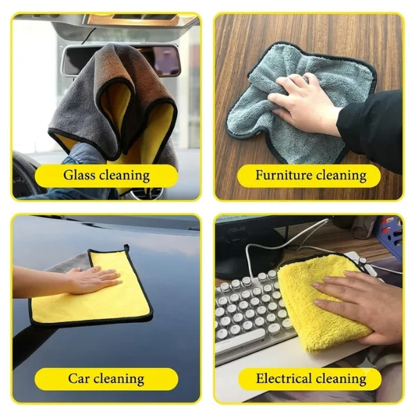 Microfiber towels being used separately for car paint, glass, wheels and interior detailing
