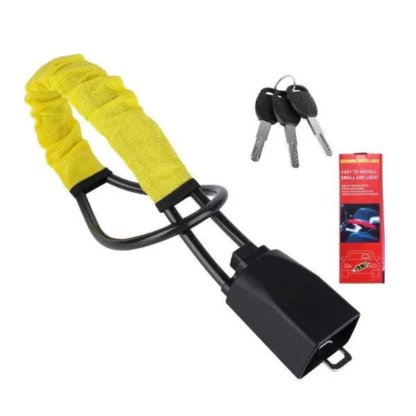 Universal steering wheel lock with 2 keys and seat belt locking device