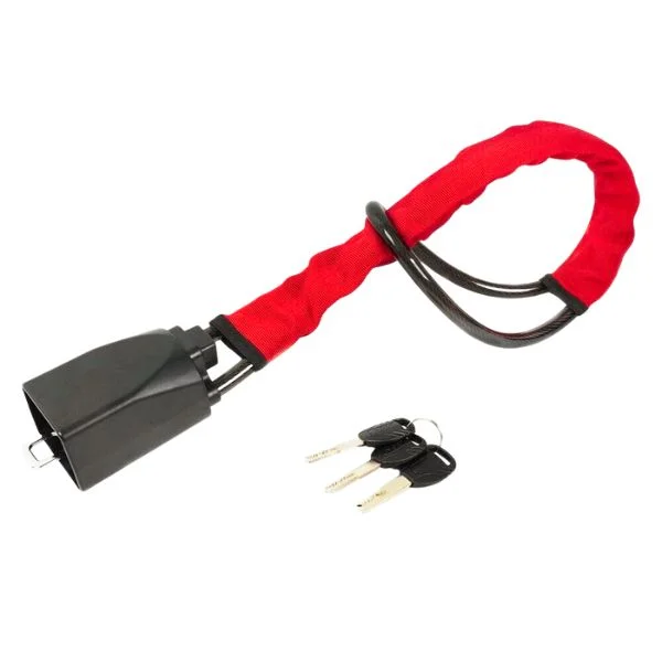 Steering wheel lock attached to seat belt buckle installed in car