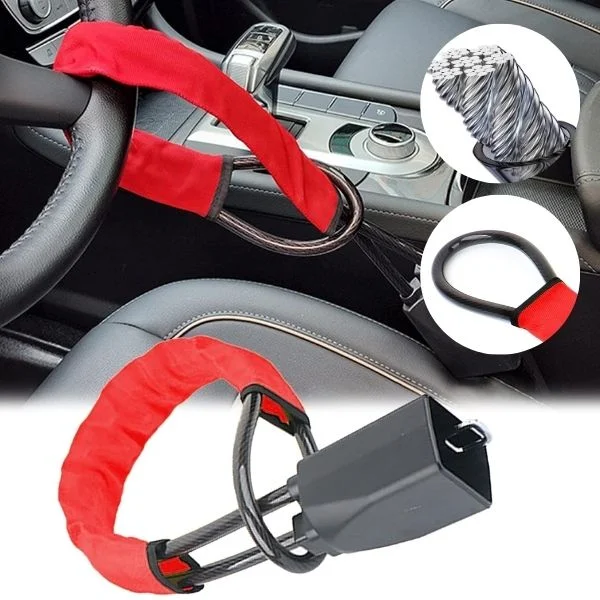 Portable steering wheel lock with seat belt buckle anti theft device